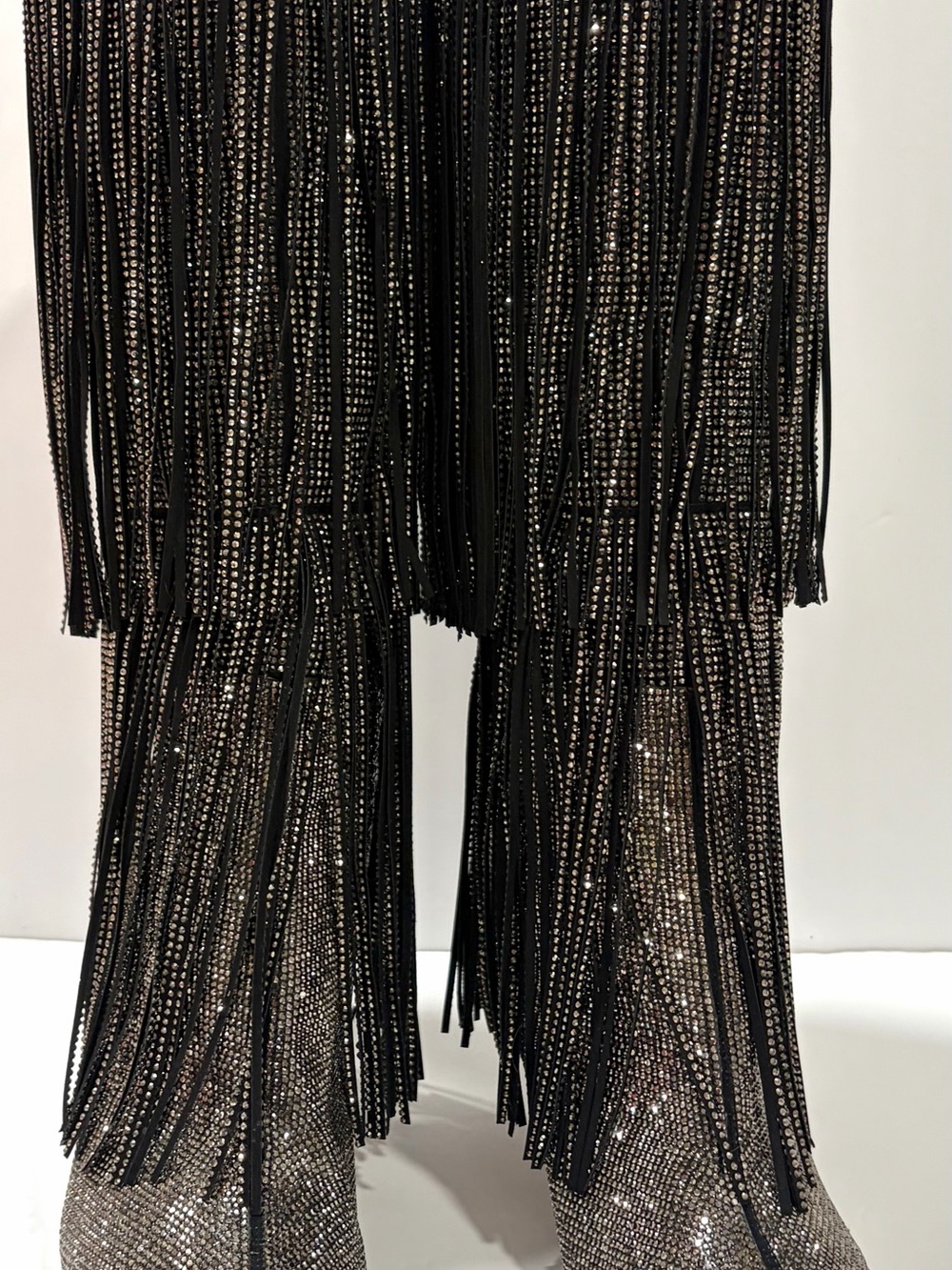 INC International Rhinestone Fringe Tall Boots Sparkly Statement Party Boots - Picture 2 of 3